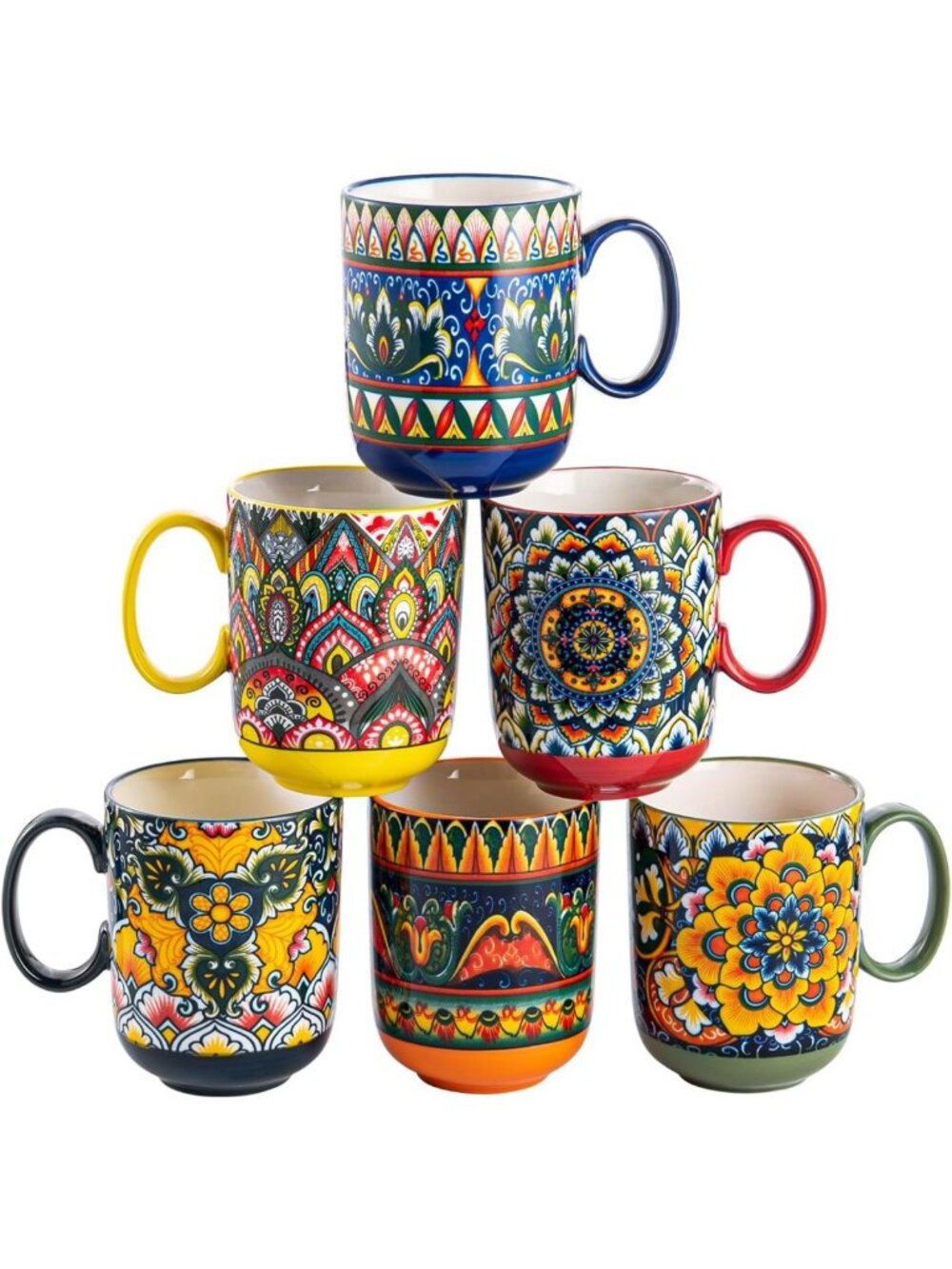 Set of 6 Ceramic Coffee Mugs, 14 oz Latte Cups with Handle - Perfect for Home!